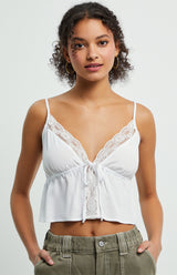 Jade Lace Trim Tie-Front Cami Top