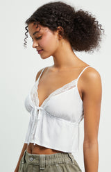 Jade Lace Trim Tie-Front Cami Top