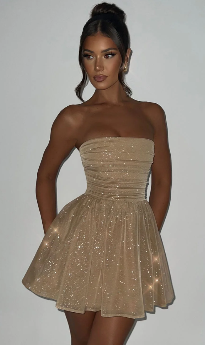 Isla Glitter Strapless Party Dress