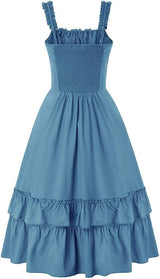 Blue Ruffled Midi Dress