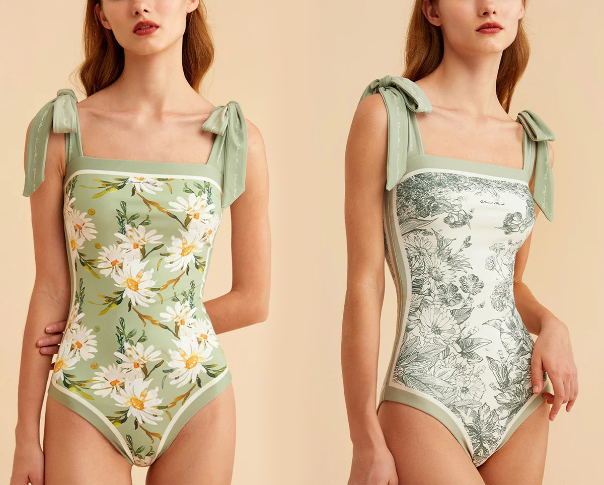 Green Vintage Floral Reversible One Piece Swimsuit