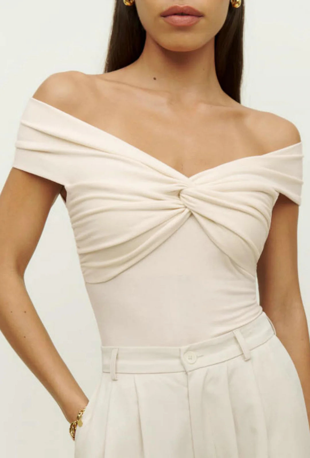 Elegant Off-Shoulder Twist Top