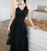 Elegant Black Ruched Maxi Dress