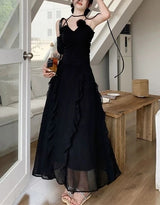 Elegant Black Ruched Maxi Dress