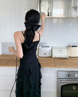 Elegant Black Ruched Maxi Dress