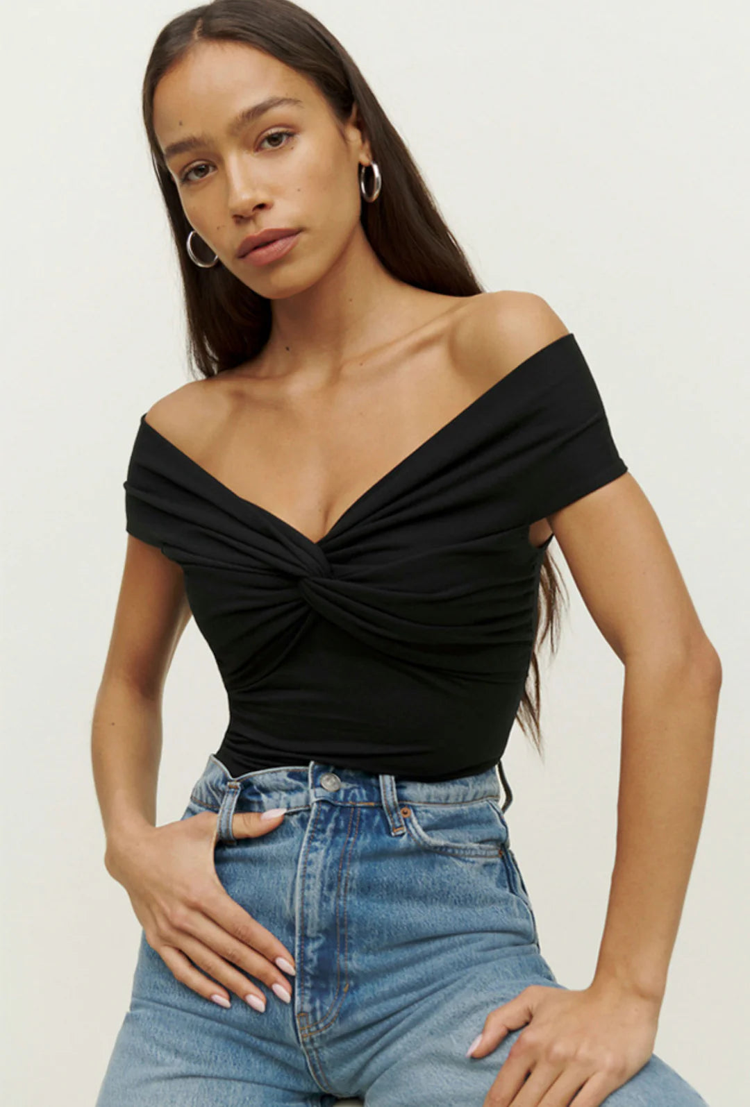 Elegant Off-Shoulder Twist Top