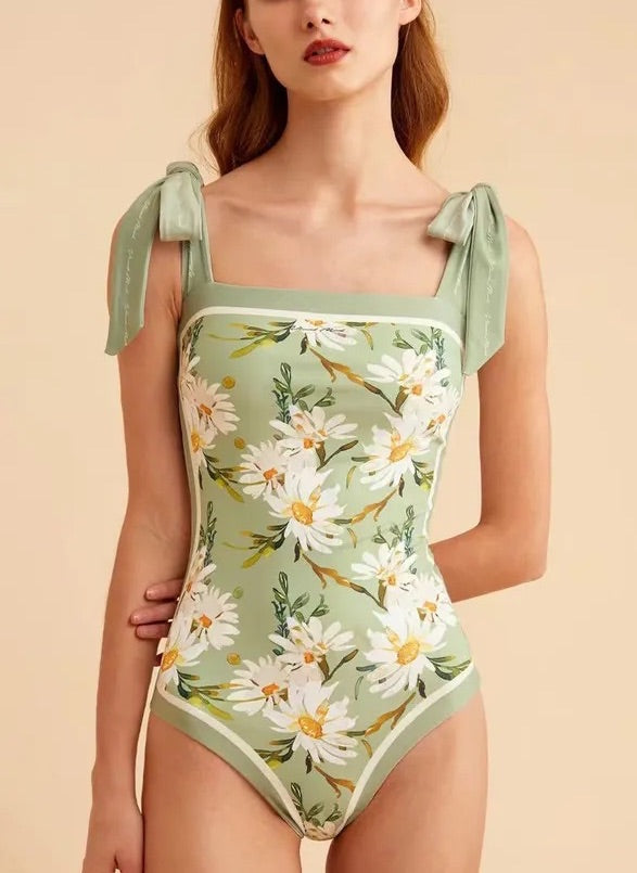 Green Vintage Floral Reversible One Piece Swimsuit