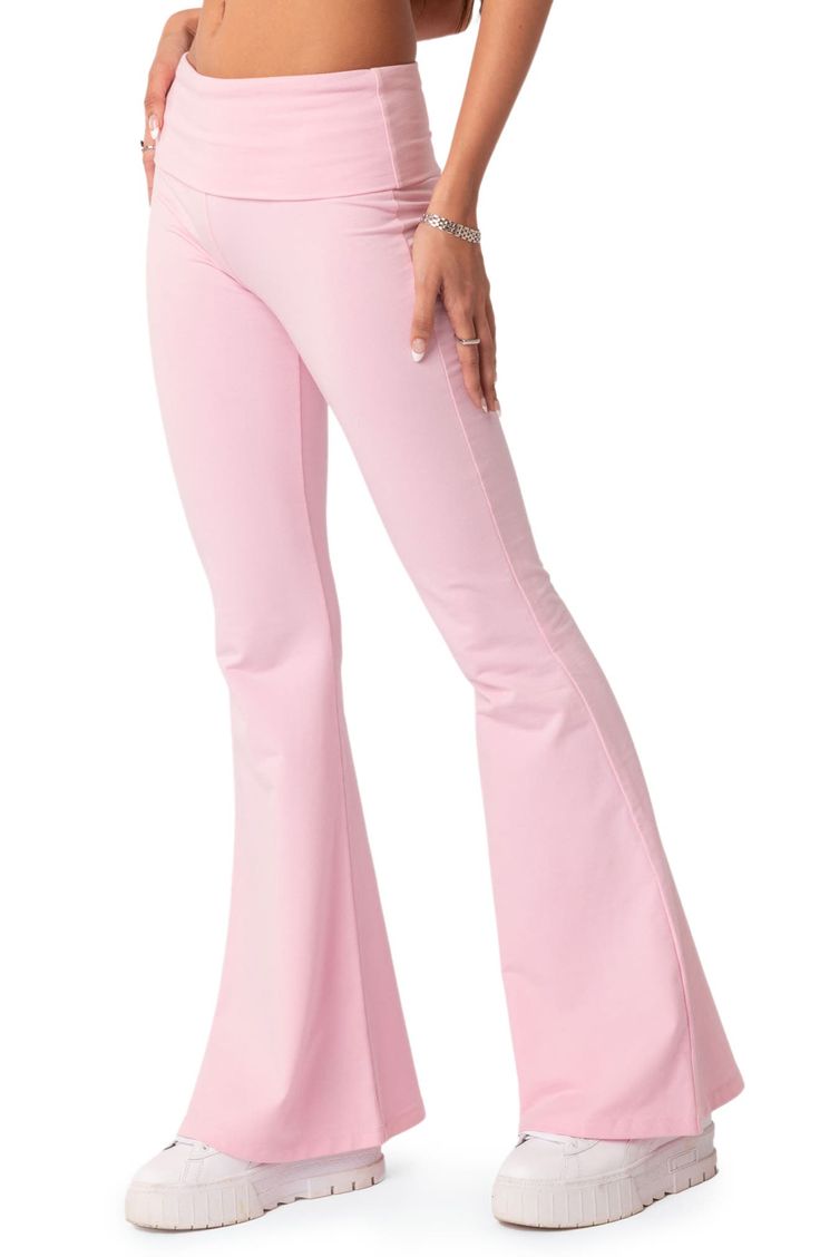 Soft Pink Flared Knit Pants