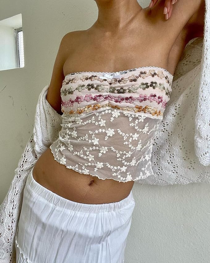 Lila Floral Lace Strapless Top