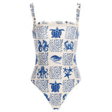 Seahorse Blue Print Swimsuit Set