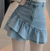 Trendy Denim Ruffle Skirt