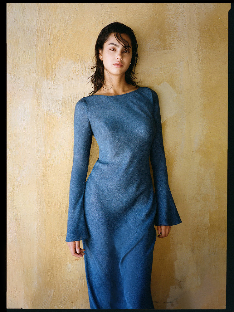 Isla Sculpted Bell-Sleeve Maxi Dress