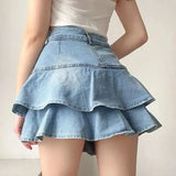 Trendy Denim Ruffle Skirt