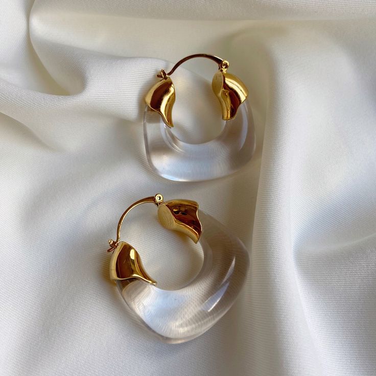 Gold and Lucite Hoop Earrings