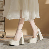 Lisa Leather Platform Court Shoes - Ivory