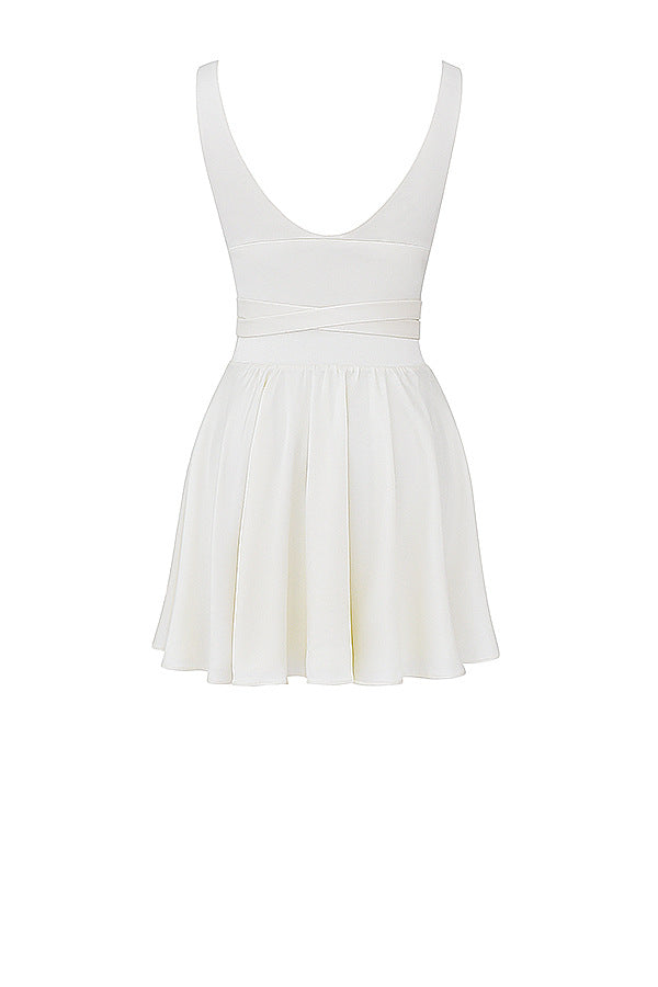 White Sleeveless V-neck Mini dress