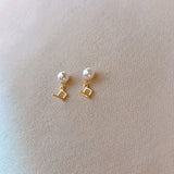 Pearl Drop Geometric Earrings