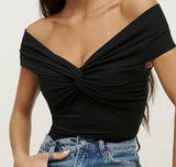 Elegant Off-Shoulder Twist Top