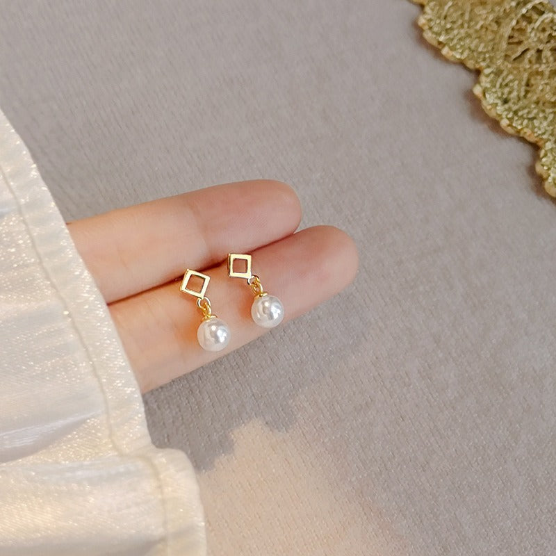 Pearl Drop Geometric Earrings