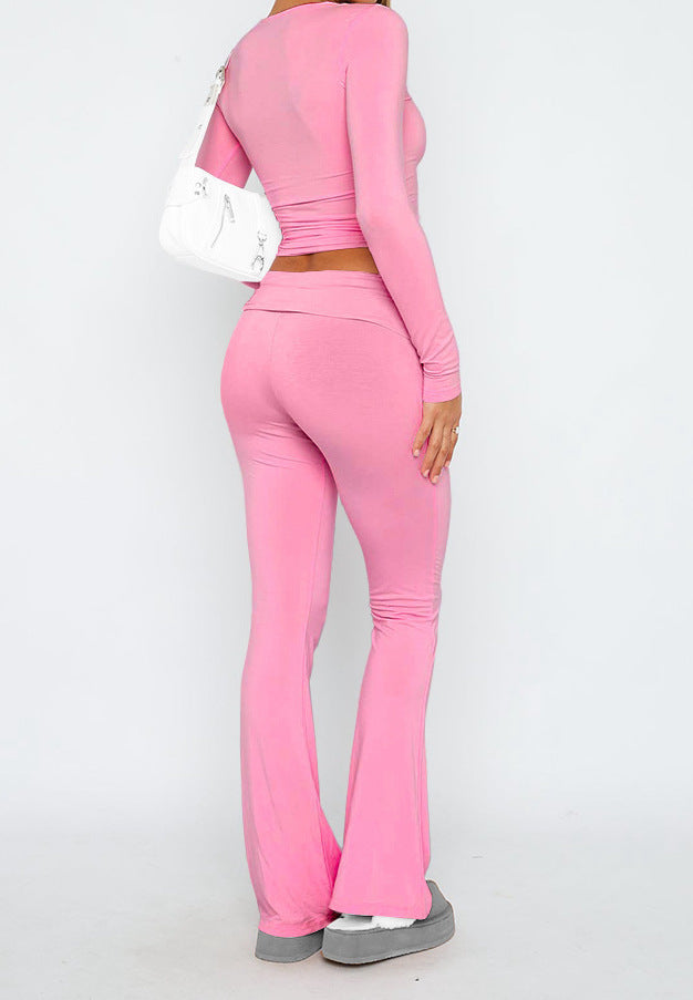 Soft Pink Flared Knit Pants