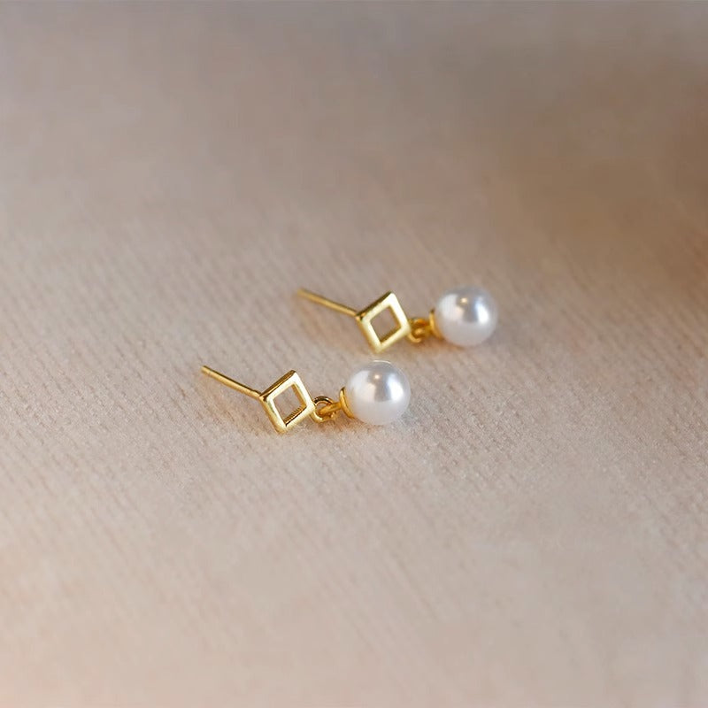 Pearl Drop Geometric Earrings