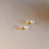 Pearl Drop Geometric Earrings