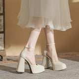 Lisa Leather Platform Court Shoes - Ivory