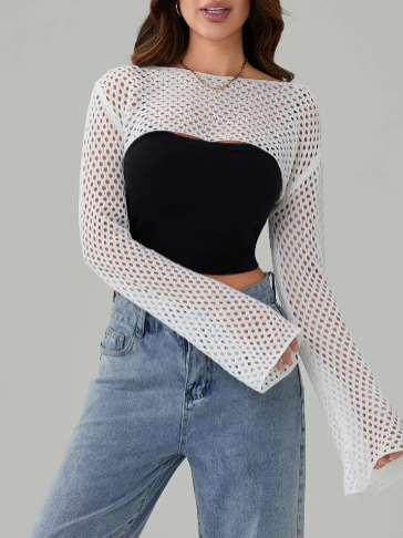 Elise Open-Knit Shrug  Top