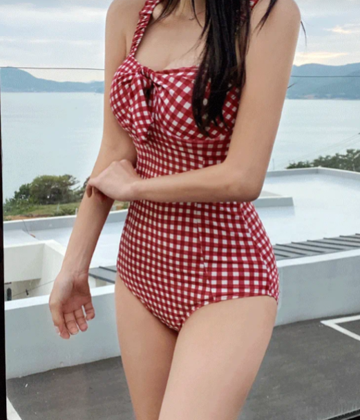 Lila Gingham Bow One-Piece Swimsuit