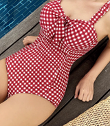 Lila Gingham Bow One-Piece Swimsuit