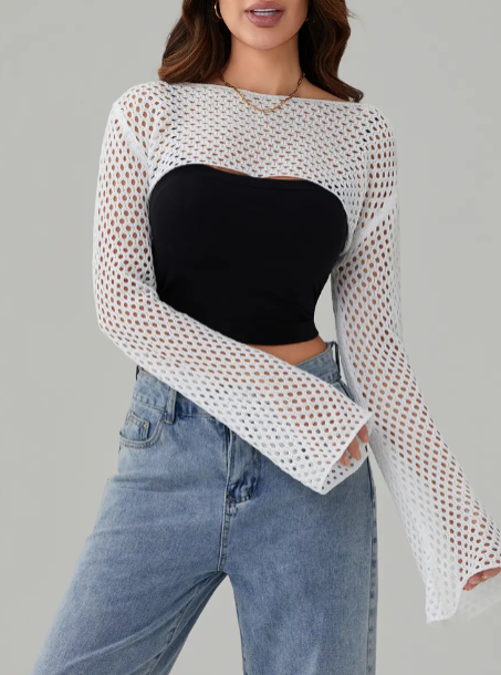 Elise Open-Knit Shrug  Top