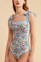 Blue Vintage Floral Reversible One Piece Swimsuit