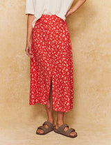 Red Floral Midi Skirt Set