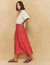 Red Floral Midi Skirt Set