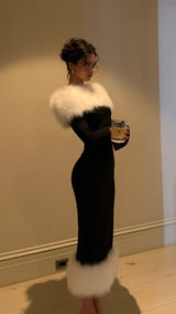 Elegant Faux Fur Trimmed Dress