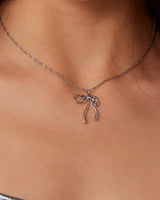 Silver Bow Pendant Necklace