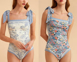 Blue Vintage Floral Reversible One Piece Swimsuit