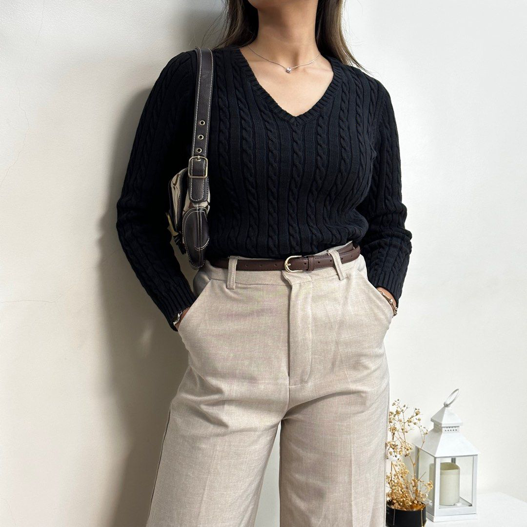 V-Neck Cable Knit Sweater